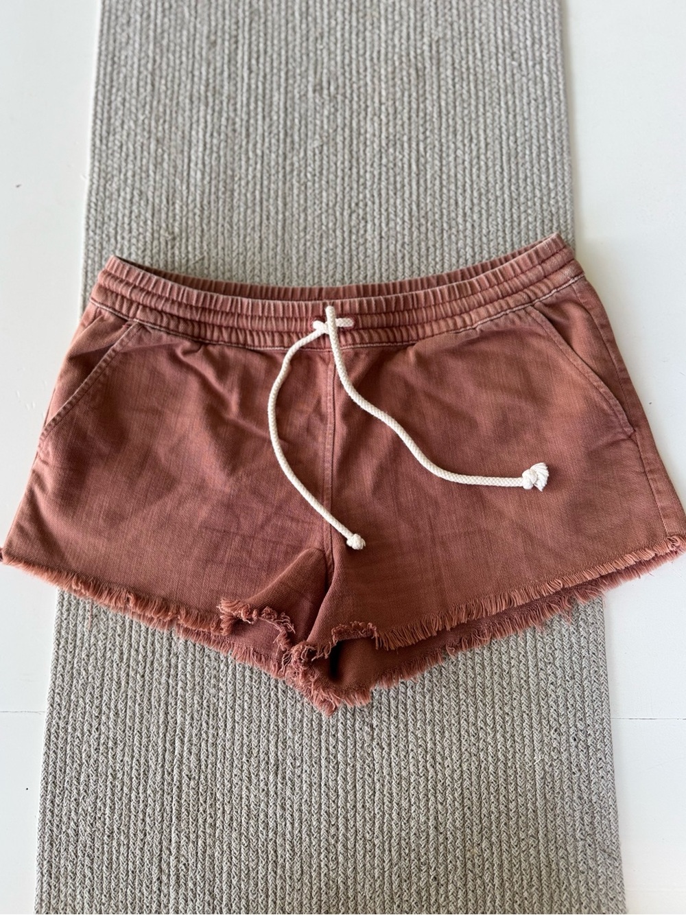 Aerie Burnt Sienna Orange Brown Cutoff Cotton Drawstring Shorts Size Small